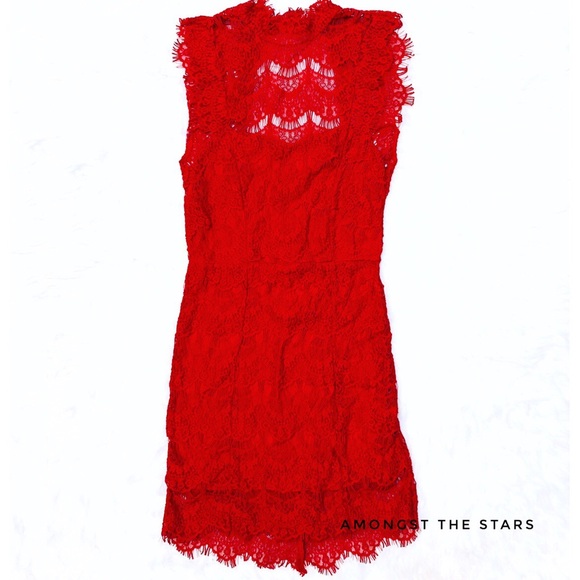 Free People Daydream Cherry Red Lace Mini Dress - Picture 4 of 8